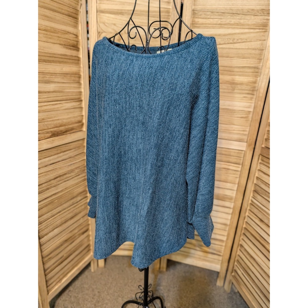 Max Studio London Blue Textured Ribbed Knit Tunic Blouse Womens Large